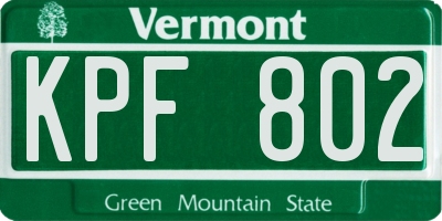 VT license plate KPF802
