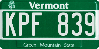 VT license plate KPF839