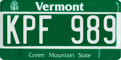 VT license plate KPF989