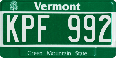 VT license plate KPF992