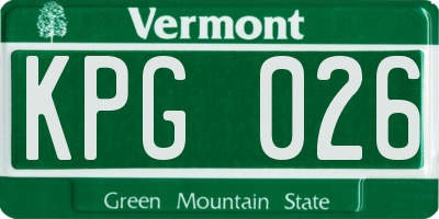 VT license plate KPG026