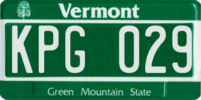 VT license plate KPG029