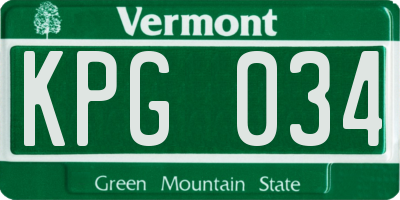 VT license plate KPG034