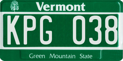 VT license plate KPG038