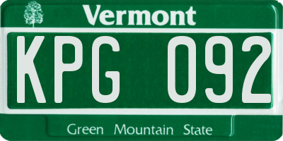 VT license plate KPG092