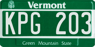 VT license plate KPG203