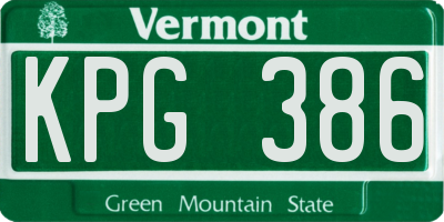 VT license plate KPG386