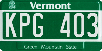 VT license plate KPG403