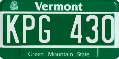 VT license plate KPG430