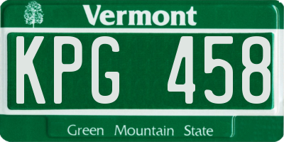 VT license plate KPG458
