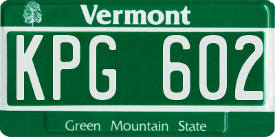 VT license plate KPG602