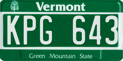 VT license plate KPG643