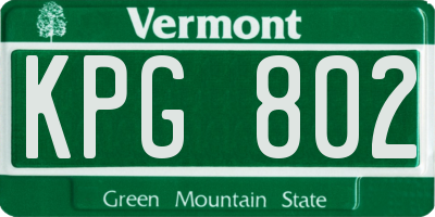 VT license plate KPG802
