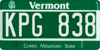 VT license plate KPG838