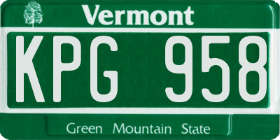 VT license plate KPG958