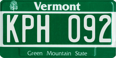 VT license plate KPH092