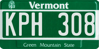 VT license plate KPH308