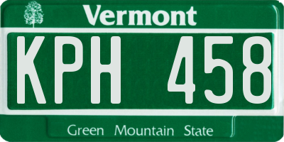 VT license plate KPH458