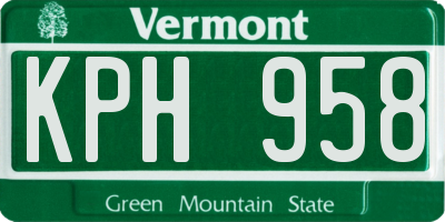VT license plate KPH958
