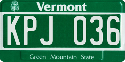 VT license plate KPJ036