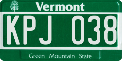 VT license plate KPJ038