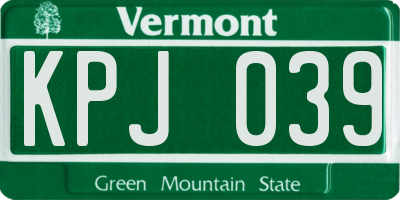 VT license plate KPJ039