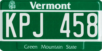 VT license plate KPJ458