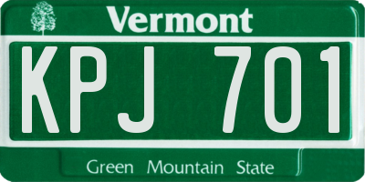 VT license plate KPJ701