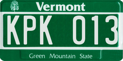VT license plate KPK013