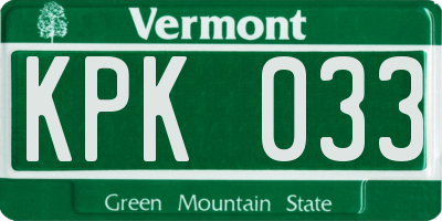 VT license plate KPK033