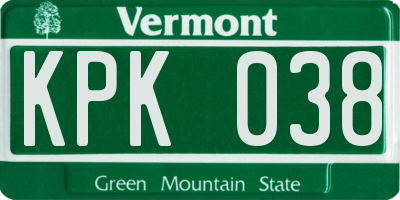 VT license plate KPK038