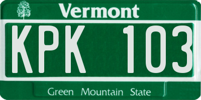 VT license plate KPK103