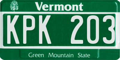 VT license plate KPK203