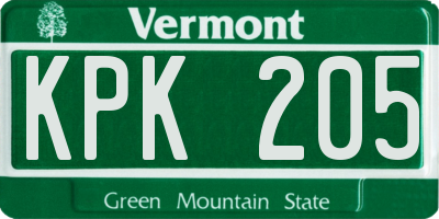 VT license plate KPK205