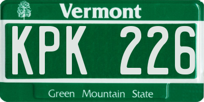 VT license plate KPK226