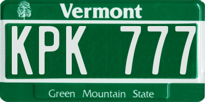 VT license plate KPK777