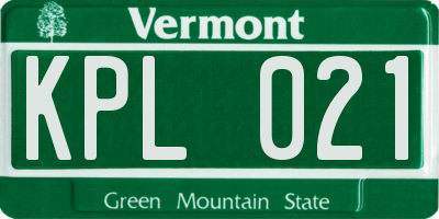 VT license plate KPL021
