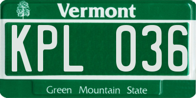 VT license plate KPL036