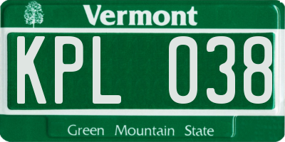 VT license plate KPL038
