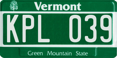 VT license plate KPL039
