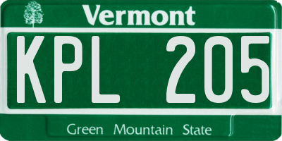 VT license plate KPL205