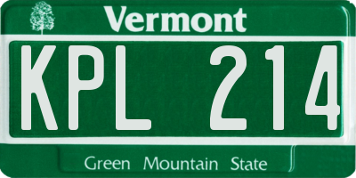 VT license plate KPL214
