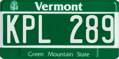 VT license plate KPL289