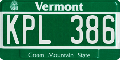 VT license plate KPL386