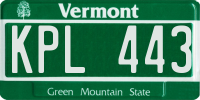 VT license plate KPL443