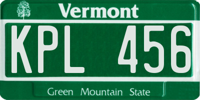VT license plate KPL456