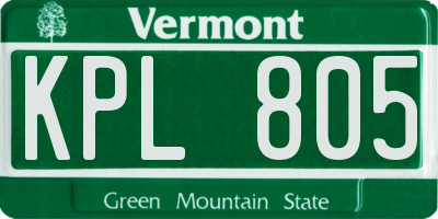 VT license plate KPL805