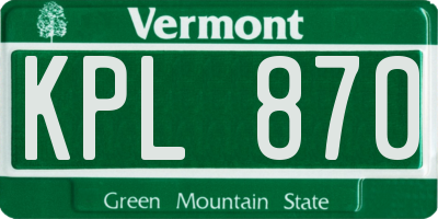 VT license plate KPL870