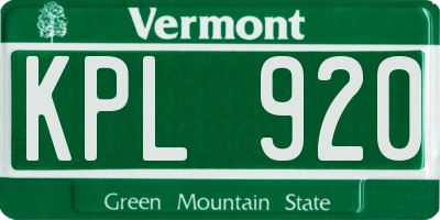 VT license plate KPL920