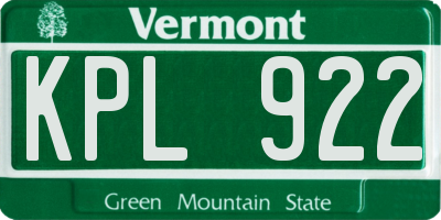 VT license plate KPL922